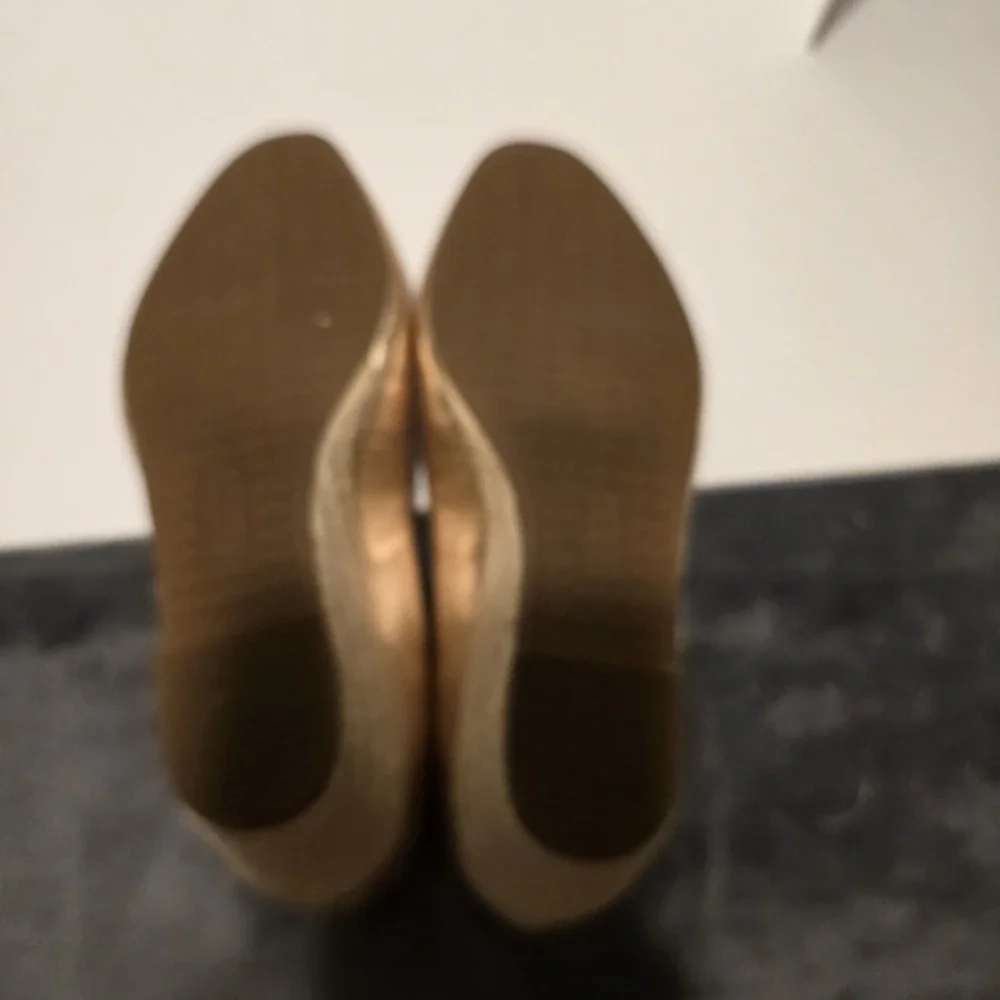 ABEO Espadrille Wedge Pumps Metallic Gold Leather Round Toe‎ Shoes Size 5